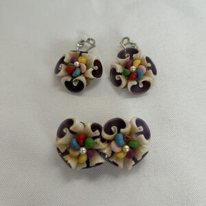 Vintage Handmade Genuine SeaShell Brooch Pin And Earrings Set